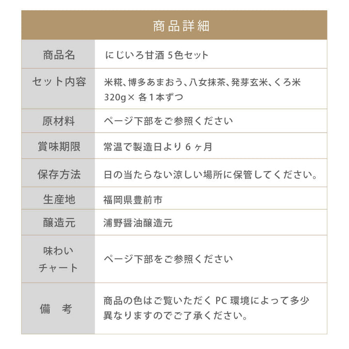 【贈答用】浦野醤油醸造元 にじいろ甘酒320g 5本ギフトセット