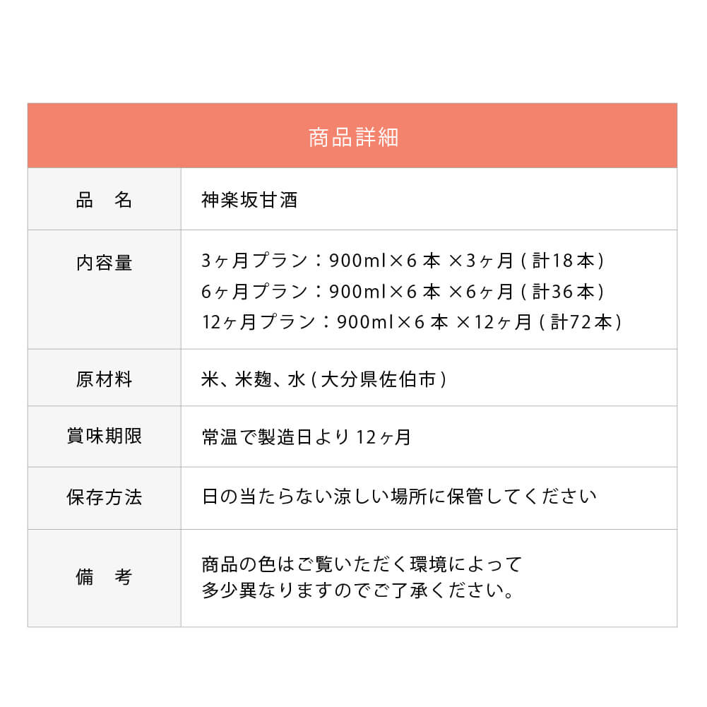 【甘酒定期便】神楽坂甘酒  900ml×6本セット消費目安：1ヶ月当たり約36杯分（通常税込価格6,480円）